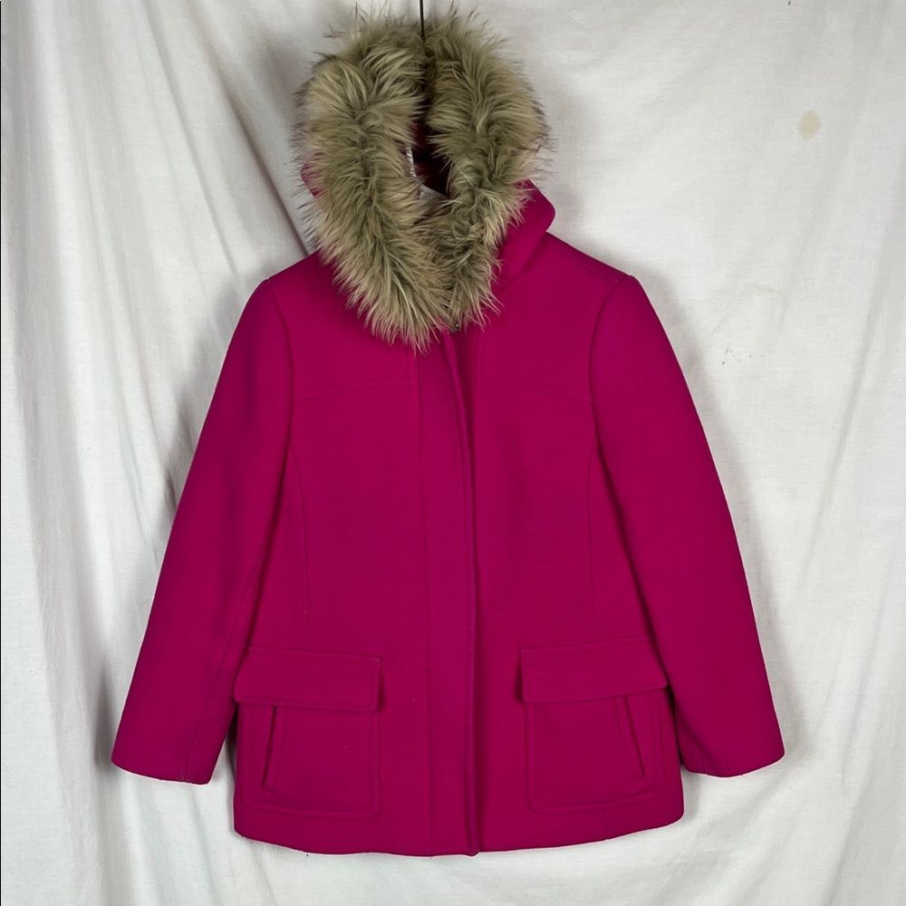 Talbots Hot Pink Faux Fur Trim Wool Blend Women's Coat